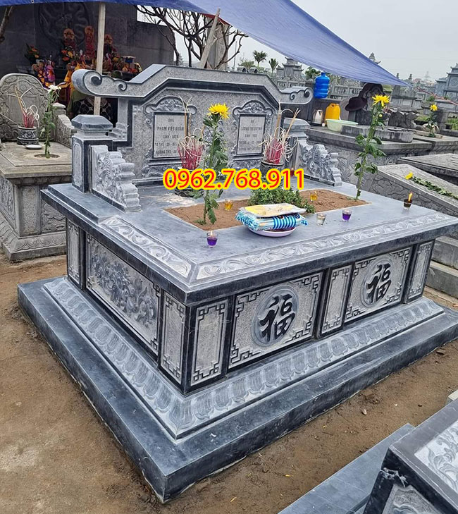 Mộ đá đôi tam sơn bằng đá xanh đen truyền thống